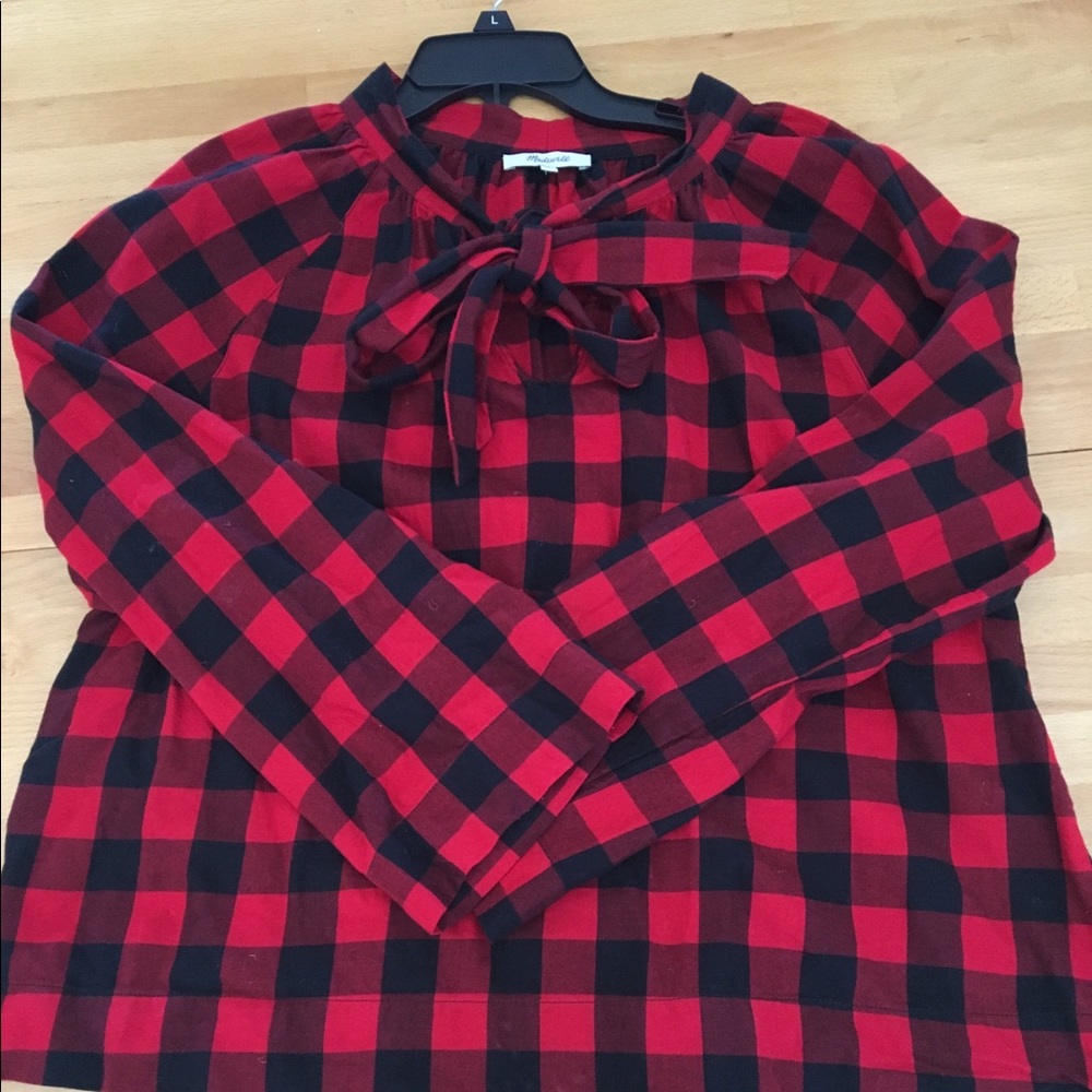 Madewell tie neck popover shirt in Buffalo Check